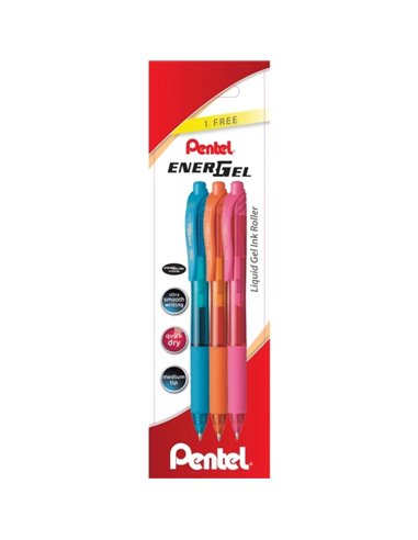 Pentel EnerGel X Pack de 3 Boligrafos de Bola Retractiles Encre Gel - Pointe 0.7mm - Trait 0.35mm - Rechargeable - Grip de Agarr