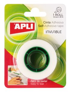 Apli Ruban Adhesiva Invisible 19mm x 33m - Facile de Cortar - Résistant - Idéal Pour Usage en Bureau - Transparent