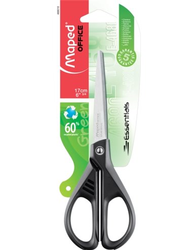 Maped Essentials Ciseaux de Acier Inoxydable 17cm Simetricas - Feuilles Afiladas - Mangos 60% de Plastico Recicldo - Couleur Noi
