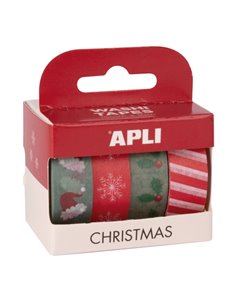 Apli Christmas Pack Avec 4 Cintas Adhesivas de Papier Washi 15mmx10m - Tematica Navideña - 4 Diseños Diferentes - Decoracion et 