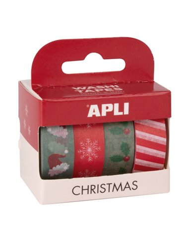 Apli Christmas Pack Avec 4 Cintas Adhesivas de Papier Washi 15mmx10m - Tematica Navideña - 4 Diseños Diferentes - Decoracion et 