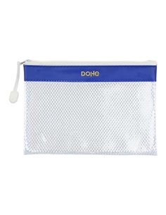 Dohe Sac Fermeture éclair PVC - 24x17.5mm - Résistant à l'eau - Idéal Pour Documentos A5 - Couleur Bleu/Transparent