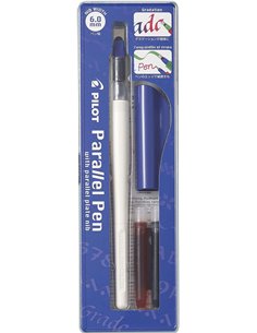 Pilot Pack de Pluma Estilografica Parallel Pen 6.0mm - Embout en acier - Trait de 6.0mm - 2 Recargas - Couleur Noir/Rouge
