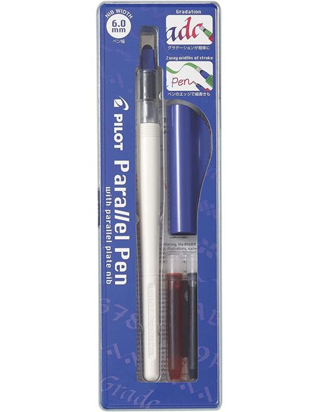Pilot Pack de Pluma Estilografica Parallel Pen 6.0mm - Embout en acier - Trait de 6.0mm - 2 Recargas - Couleur Noir/Rouge