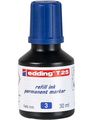 Edding T25 Bote de Recarga Pour Feutre Permanent - Capacité 30ml - Couleur Bleu