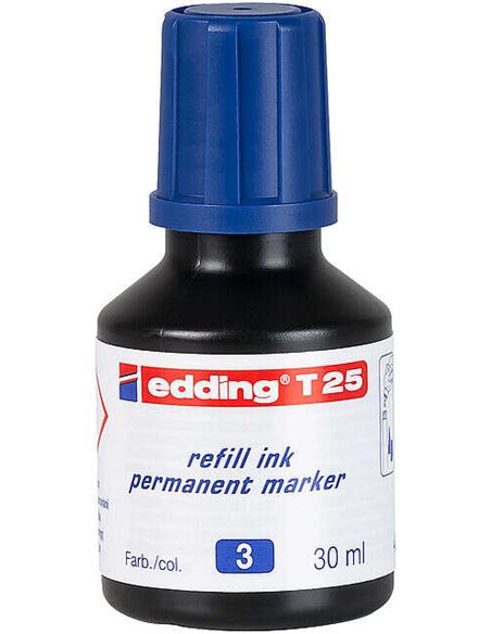 Edding T25 Bote de Recarga Pour Feutre Permanent - Capacité 30ml - Couleur Bleu