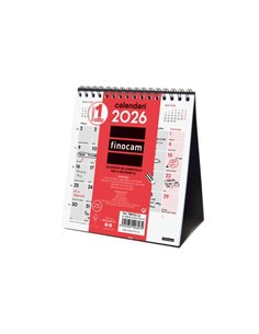 Finocam Calendario de Sobremesa en Catalan - Annuel 2026 - 140x70x155mm - Espacio Pour Escribir - Couleur Blanc et Rouge