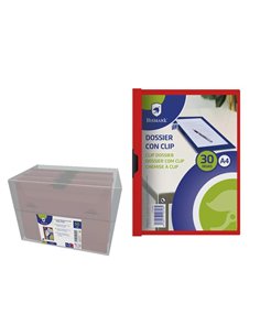 Bismark Dossier Pour 30 Feuilles A4 Avec Clip Metalico Latéral - Polipropileno Transparent - Couleur Rouge