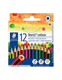 Staedtler Noris Colour 185 Pack de 12 Lapices Hexagonales de Couleurs - Resistencia à la Rotura - Material Wopex - Couleurs asso