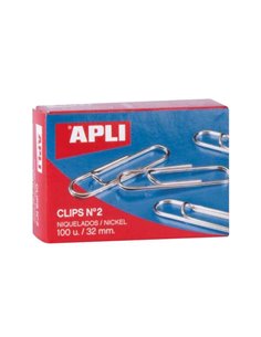 Apli Pack de 100 Clips Niquelados Nº2 32mm