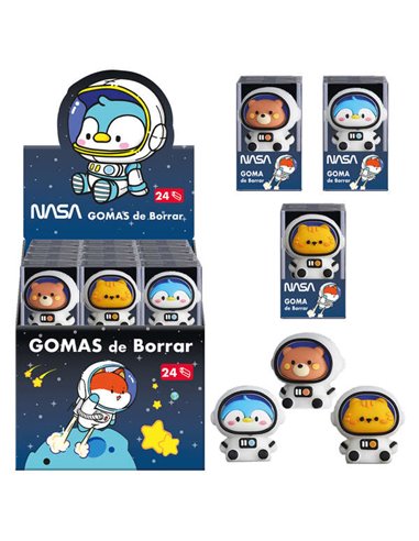 Dohe Présentoir de 24 Gomas de Borrar - Fabricadas en PVC - Avec Forma de Astronautas-Animales