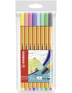 Stabilo Point 88 Pack de 8 Feutres de Pointe Fina de Fibre - Trait de 0.4 mm - Encre Avec Base de Eau - Couleurs assorties Paste
