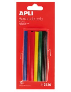 Apli Pack de 12 Barras Termofusibles de Couleurs assorties Ø7.5mmx10cm - Adhérence instantanée en Multiples Superficies - No Got
