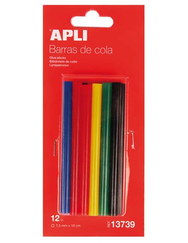 Apli Pack de 12 Barras Termofusibles de Couleurs assorties Ø7.5mmx10cm - Adhérence instantanée en Multiples Superficies - No Got