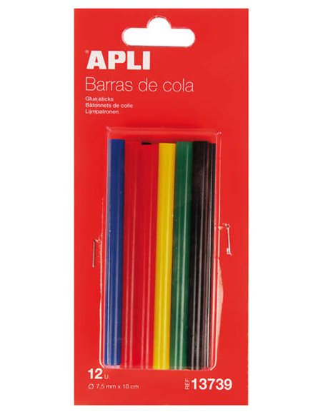 Apli Pack de 12 Barras Termofusibles de Couleurs assorties Ø7.5mmx10cm - Adhérence instantanée en Multiples Superficies - No Got