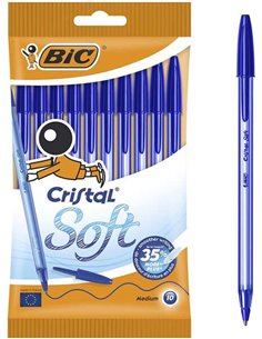 Bic Cristal Soft Pack de 10 Boligrafos de Bola - Pointe Media de 1.2mm - Trait 0.45mm - Escritura mas Fluida - Couleur Bleu