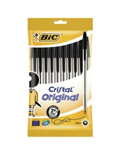 Bic Cristal Original Pack de 10 Boligrafos de Bola - Pointe Ronde de 1.0mm - Trait 0.4mm - Encre Avec Base de Aceite - Couleur N