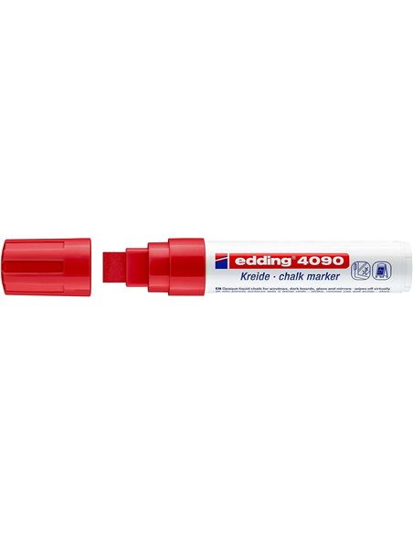 Edding 4090 Feutre de Tiza Liquida - Pointe Biselada - Trait entre 4 et 15mm - Olor Neutro - Couleur Rouge