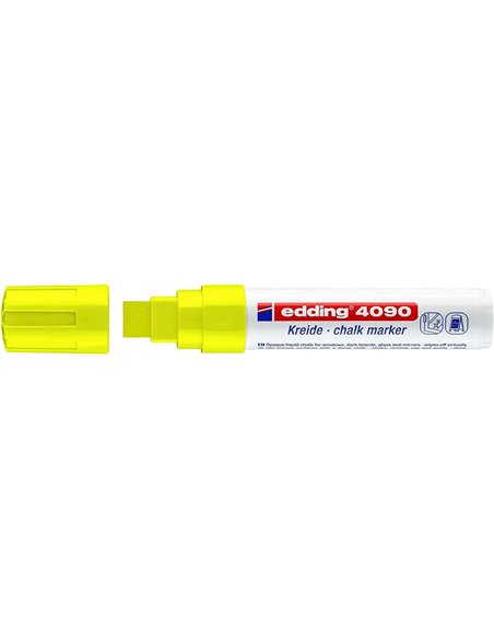 Edding 4090 Feutre de Tiza Liquida - Pointe Biselada - Trait entre 4 et 15mm - Olor Neutro - Couleur Jaune Neon