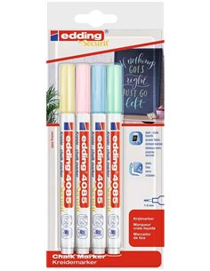 Edding 4085 Pastel Pack de 4 Feutres de Tiza Liquida - Pointe Ronde - Trait 1-3mm - Olor Neutro - Couleurs Bleu, Vert, Jaune et 