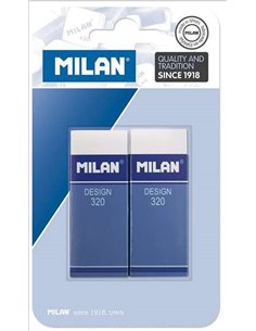 Milan Nata 320 Pack de 2 Gomas de Borrar Rectangulares - Plastico - Faja de Carton Bleu - Todo tipo de Superficies - Couleur Bla