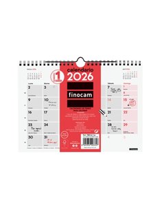 Finocam Calendario de Pared - Annuel 2026 - 210x5x160mm - Espacio Pour Escribir - Couleur Blanc et Rouge