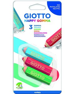 Giotto Happy Goma Pack de 3 Gomas de Borrar - Plastico - Couleurs assorties