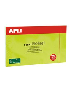 Apli Notas Adhesivas Funny 125x75mm - Bloc de 100 Feuilles - Adhésif de Qualité - Facile de Despegar - Couleur Vert Fluo