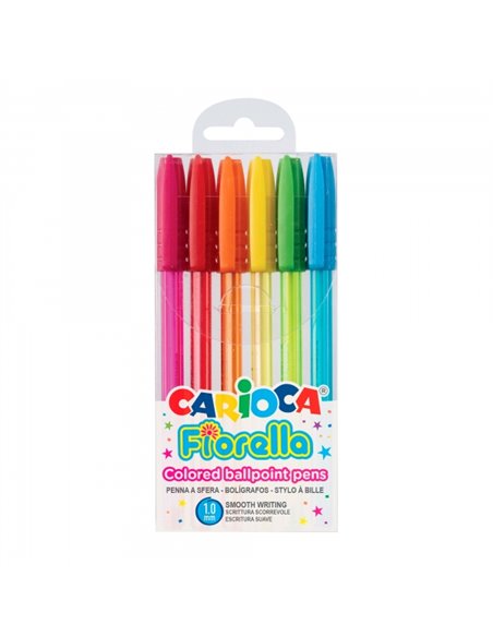 Carioca Fiorella Pack de 6 Boligrafos de Couleurs Encre Gel - Pointe de Bola 1mm - Corps Transparent Fluo - Couleurs assorties