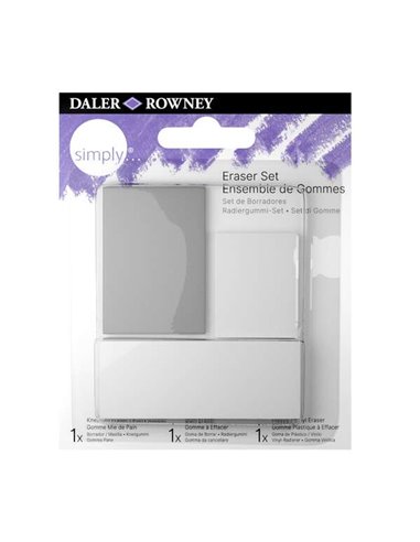 Daler Rowney Simply Pack de 3 Gomas de Borrar Pour Dibujo - Estandar, Miga de Pan et Goma Plastica