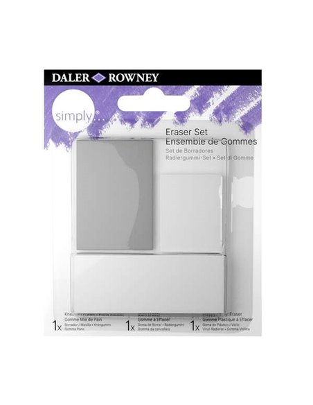 Daler Rowney Simply Pack de 3 Gomas de Borrar Pour Dibujo - Estandar, Miga de Pan et Goma Plastica