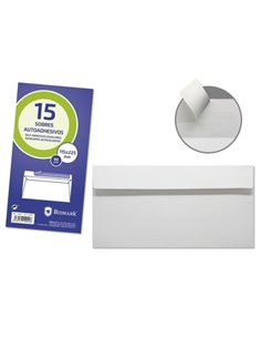 Bismark Pack de 15 Sobres Americanos Papier 90grs - Dimensions 115x225mm - Fermeture Autoadhesivo - Couleur Blanc