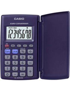 Casio HL820VER Calculadora Avec Couvercle - Funcion Conversor de Euros - Écran LCD de 8 Digitos - Couleur Bleu