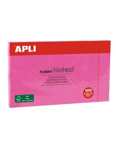 Apli Notas Adhesivas Funny 125x75mm - Bloc de 100 Feuilles - Adhésif de Qualité - Facile de Despegar - Rose Fluo