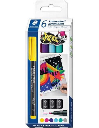 Staedtler Lumocolor 318 C6 Pack de 6 Feutres Permanentes - Trait de 0.6mm Aprox - Séchage rapide - Couleurs assorties