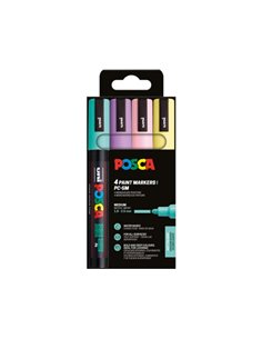 Posca PC3M Pack de 4 Marcadores de Pintura - Pointe Conica 0.9-1.3mm - Encre Base al Eau - Résistant à la Luz - No Permanent - I