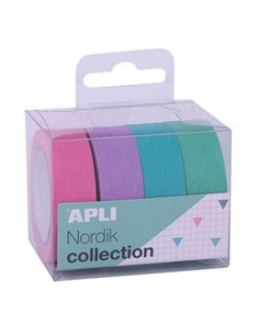 Apli Nordik Pack Avec 4 Cintas Adhesivas de Papier Washi 15mmx10m - Decoracion et Manualidades - Couleurs assorties