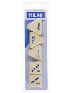 Milan Pack de 5 Gomas de Borrar, 3x Gomas 4045 Nata Triangulares + 2xGomas 430 Cuadradas - Miga de pan - Caucho Doux Sintetico -
