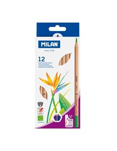 Milan Pack de 12 Lapices Hexagonales de Couleurs - Mina Gruesa 3.5mm - Résistant à la Rotura - Bois Certificada FSC - Couleurs a