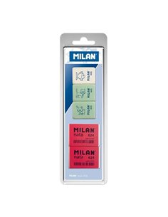 Milan Pack de 5 Gomas de Borrar, 3xGomas 445 Rectangulares + 2xGomas 624 Nata Rectangulares - Plastico - Couleurs assorties
