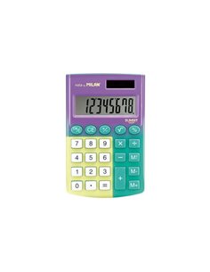 Milan Pocket Sunset Calculadora de Poche Avec Écran de 8 Digitos - 3 Teclas de Memoria et Raiz Cuadrada - Teclas Avec Toucher Do