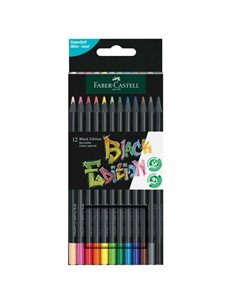 Faber-Castell Black Edition Pack de 12 Lapices de Couleurs - Mina Supersuave - Bois Negra - Ideales Pour Dibujo sobre Papier Cla