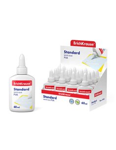 Erichkrause Cola Blanca PVA Standard 60ml - Aplicador Autolimpiante - Regulador de Intensidad - No Toxico - Résistant al Frio - 