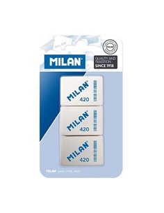 Milan 420 Pack de 3 Gomas de Borrar Rectangulares - Miga de Pan - Caucho Doux Sintetico - Couleurs assorties