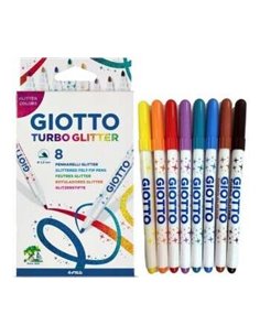Giotto Turbo Glitter Pack de 8 Feutres - Pointe Fina 2.8mm - Encre al Eau - Lavable - Couleurs assorties