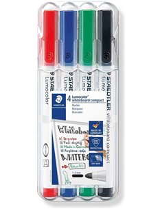 Staedtler Lumocolor Whiteboard Compact 341 Pack de 4 Marcadores Pour Tableau - Séchage rapide - Couleurs assorties