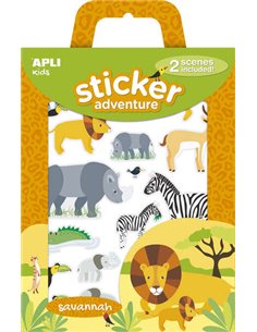 Apli Pack de 34 Pegatinas Avec Tematica Animales de la Sabana - Comprend 2 Escenarios 45x20cm et 34 Pegatinas - Idéal Pour Crear