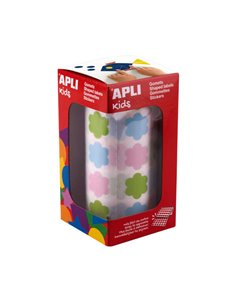 Apli Kids Rollo de 900 Gomets Avec Forma de Flor - Adhésif Base Eau - Sans de Disolventes - Materiales 100% Reciclables - Couleu