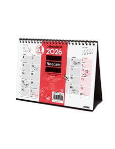 Finocam Calendario de Sobremesa - Annuel 2026 - 210x70x155mm - Espacio Pour Escribir - Couleur Blanc et Rouge