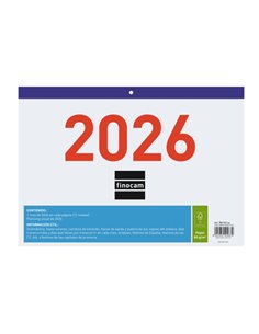 Finocam Calendario Faldilla - Annuel 2026 - Format F93 - 300x3x210mm - Numeros Grandes - Couleur Blanc et Bleu